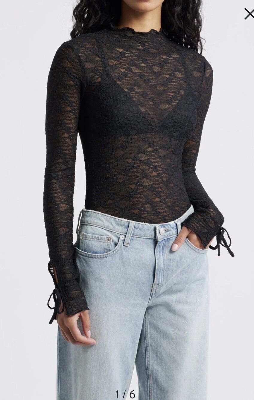BP Lace Top Pullover Sheer Black Size Small Y2K Mesh Fairy Whimsy Goth